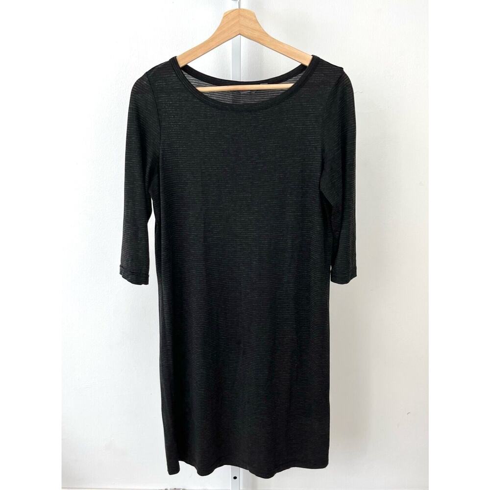 ROHAN Womens 10 Striped Bateau Boat Neck 3/4 Sleeve Dress Lightweight Gray Black